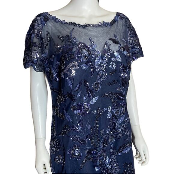 La Femme 29961 Mother of the Bride Navy Floral Sequin Gown Women’s Sz 16 - Picture 3 of 9